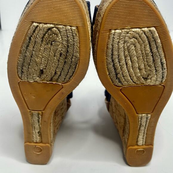 TORY BURCH Navy 2 Stretch Strap Canvas Navy Peep Toe Wedge Espadrille US 10M - Picture 10 of 16